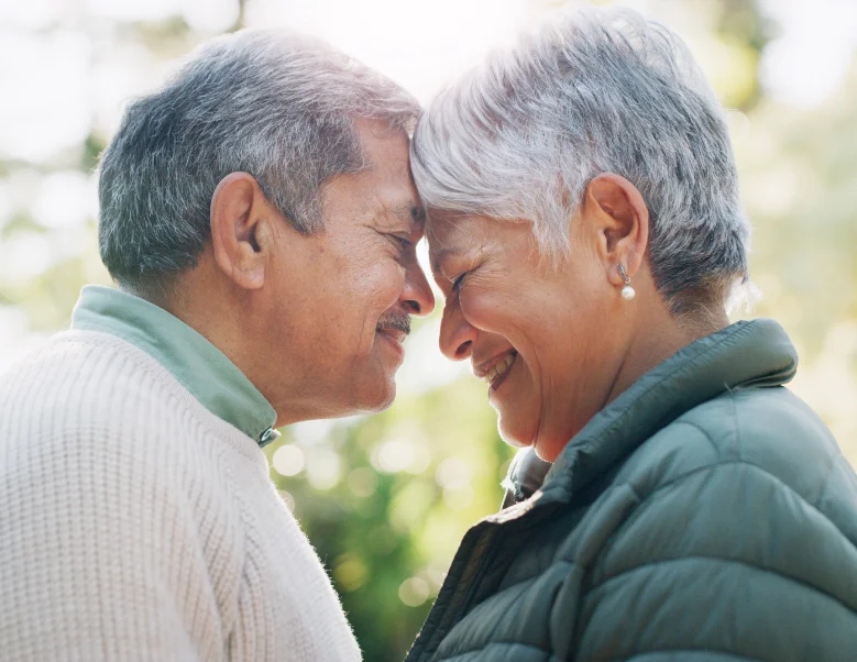 Couple heads together